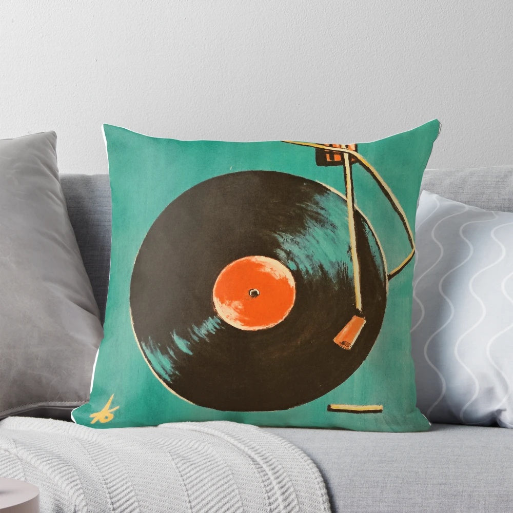 Acrylic vinyl record-inspired longplay pillow with retro music design
