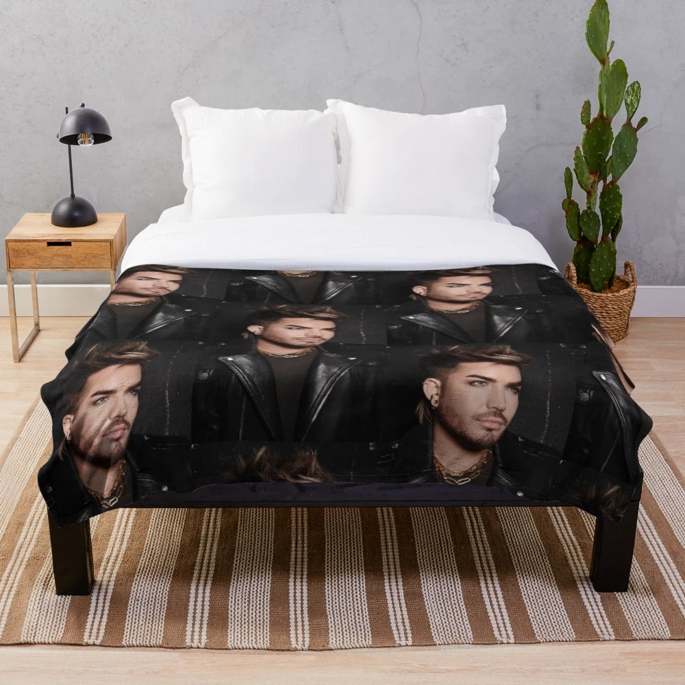 Adam Lambert inspired plush blanket with glam rock design