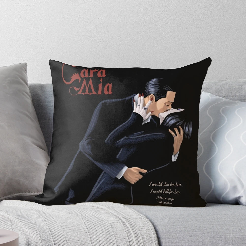 Addams Family gothic-style pillow with Morticia and Gomez Addams