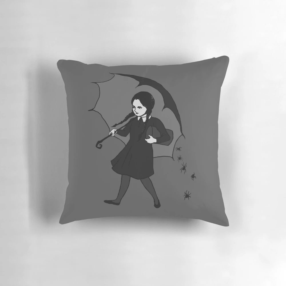 Spooky and Cute Addams Family Inspired Pillow with a 'Scary Girl' Design