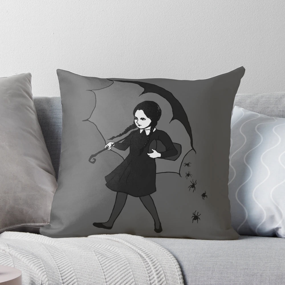 Spooky and Cute Addams Family Inspired Pillow with a 'Scary Girl' Design