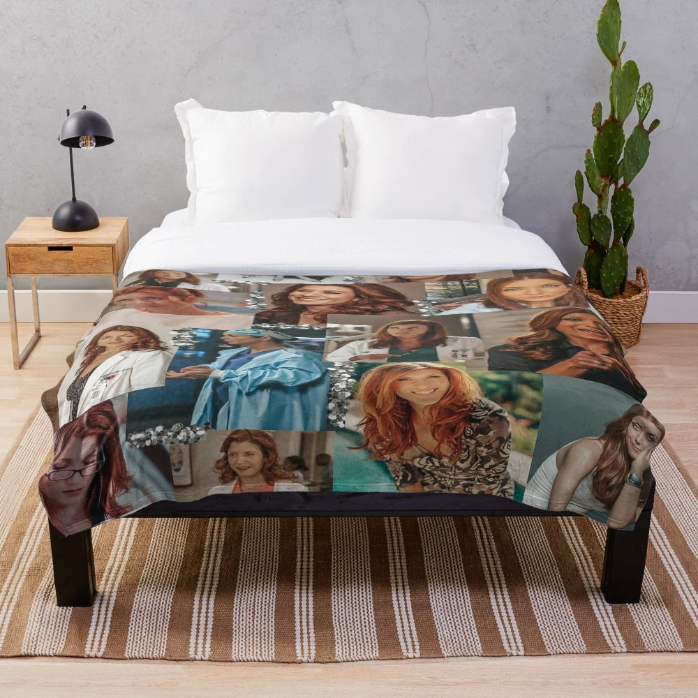 Addison Montgomery themed plush blanket with collage design