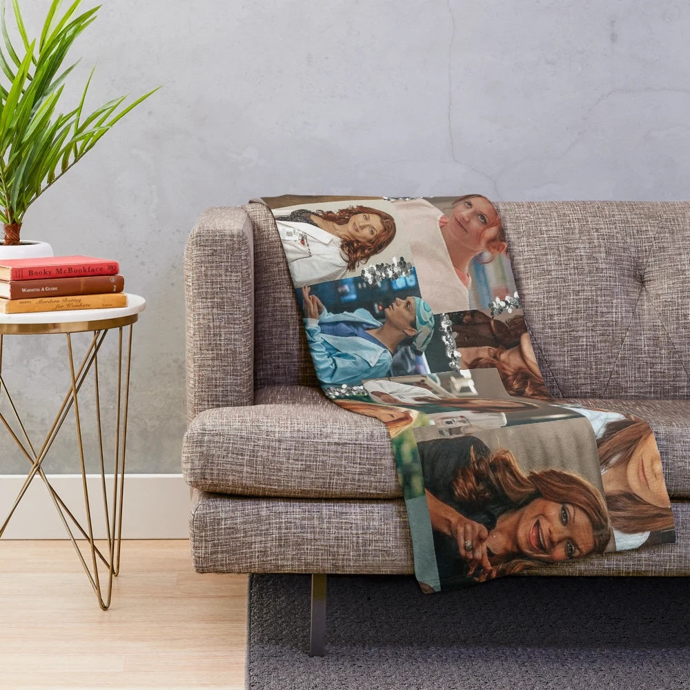 Addison Montgomery themed plush blanket with collage design