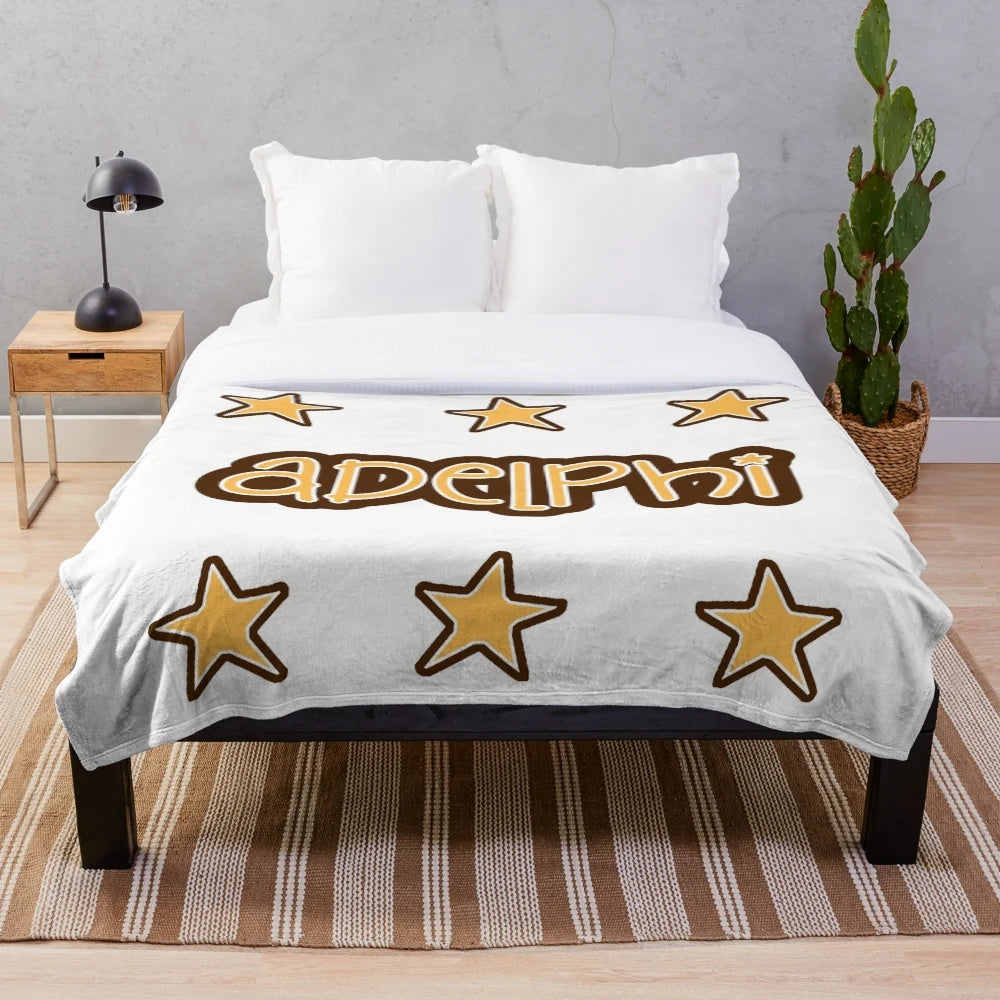 Adelphi University-inspired plush blanket with tie-dye rainbow design