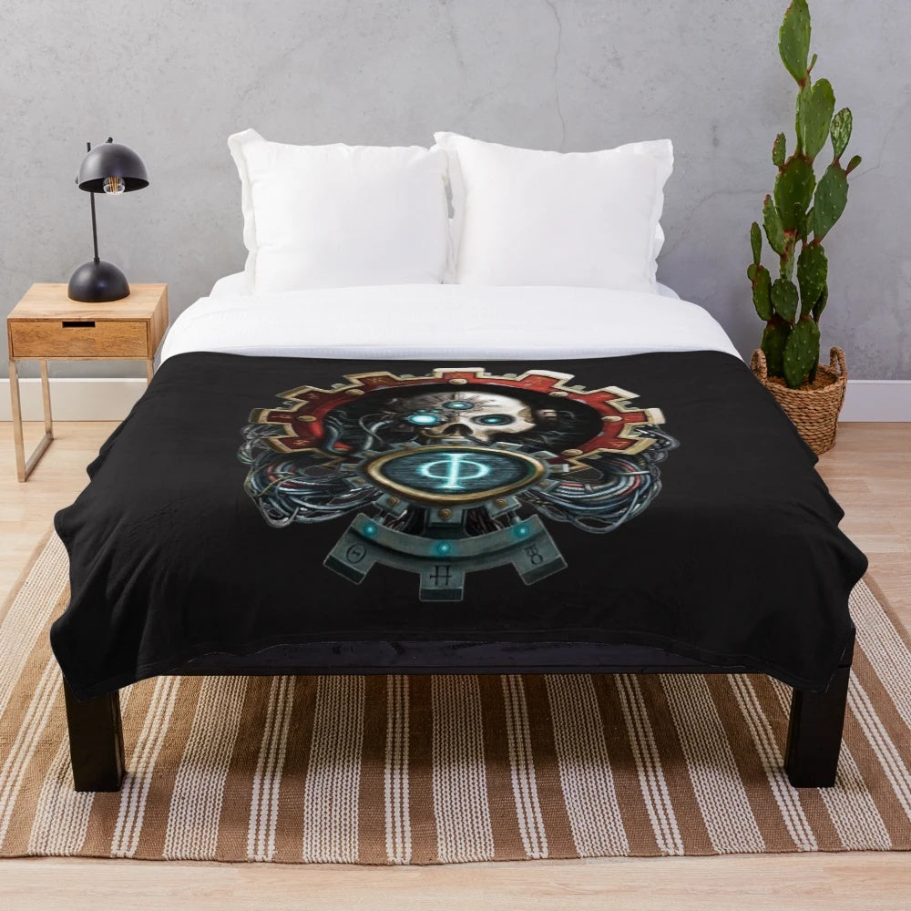 Adeptus Mechanicus plush blanket featuring the iconic symbol of the Adeptus Mechanicus from Warhammer 40k