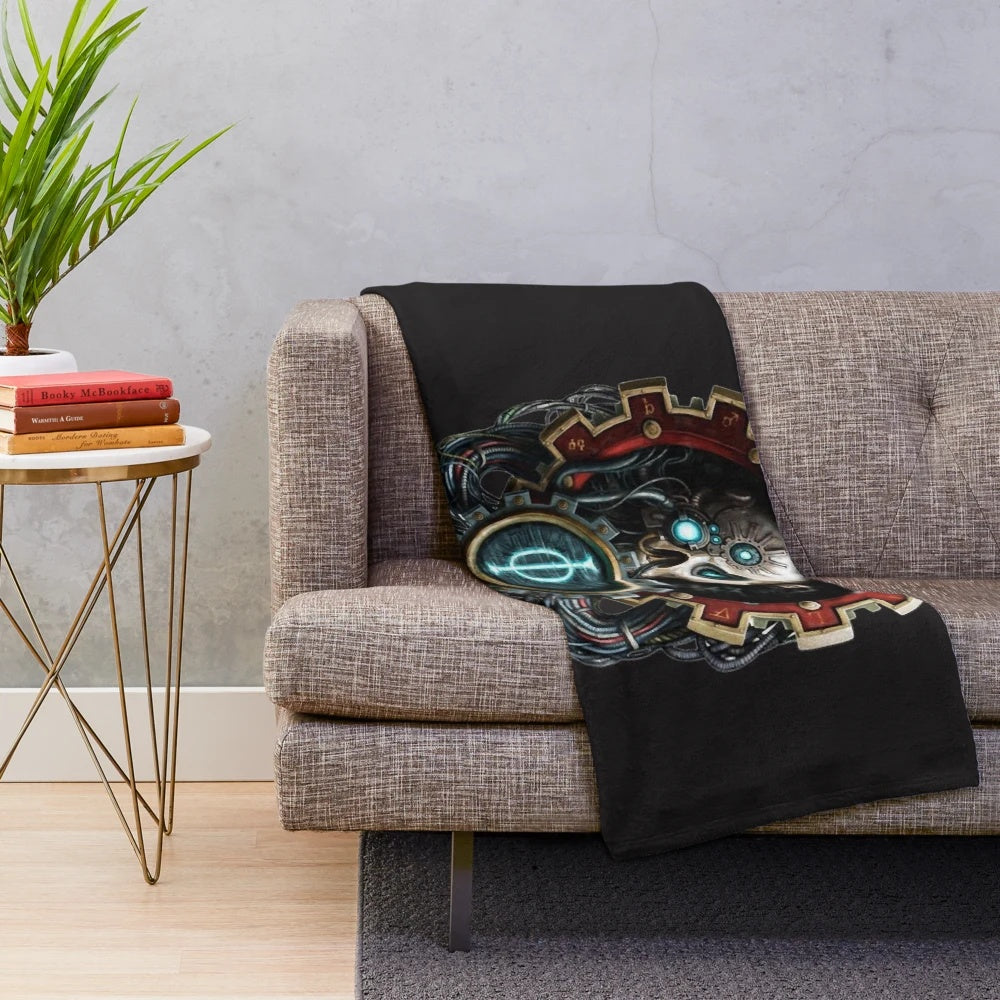 Adeptus Mechanicus plush blanket featuring the iconic symbol of the Adeptus Mechanicus from Warhammer 40k
