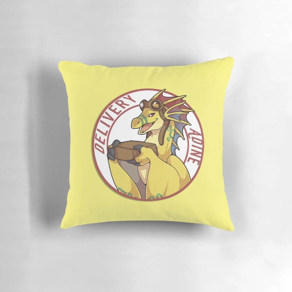 Adine, a dragon-like character from the visual novel "Angels with Scaly Wings", featured on a cozy decorative pillow.