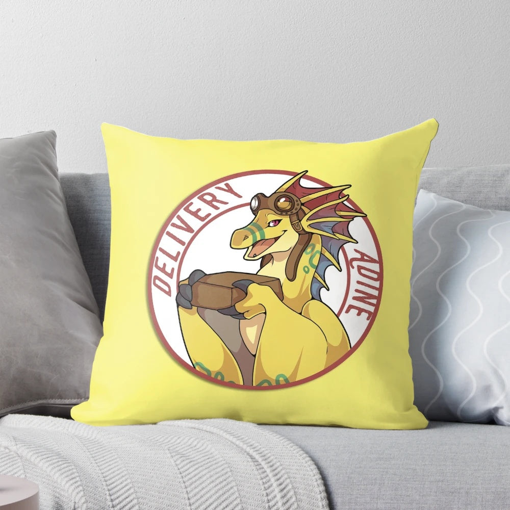 Adine, a dragon-like character from the visual novel "Angels with Scaly Wings", featured on a cozy decorative pillow.