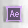 Cozy graphic design and video editing themed throw pillow featuring the Adobe After Effects and Premiere Pro logos