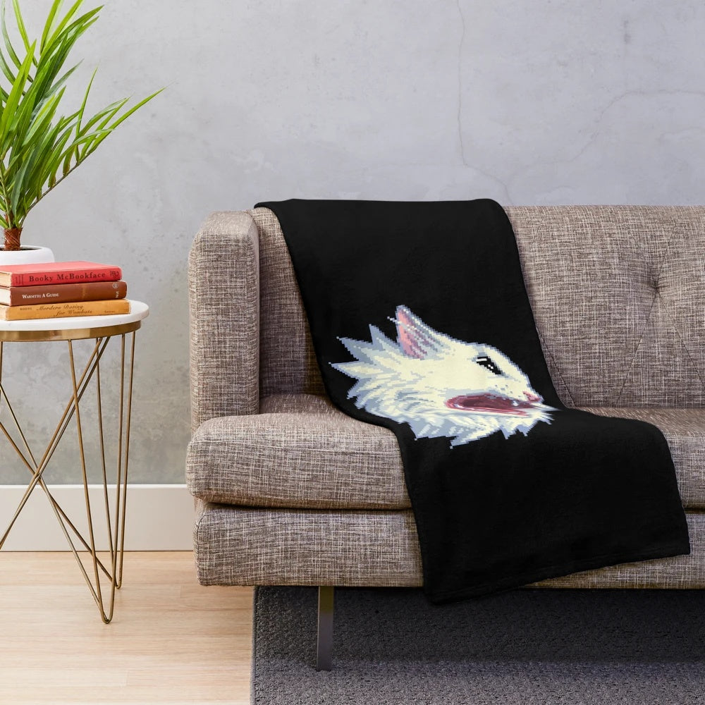 8-bit cat plush blanket with screaming cat design