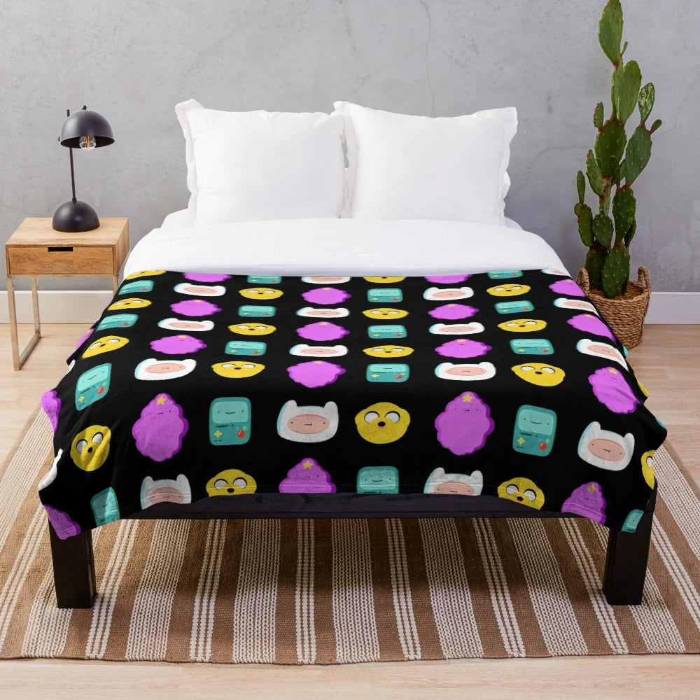 Adventure Time Inspired Plush Blanket Featuring Finn, Jake, and Other Beloved Characters