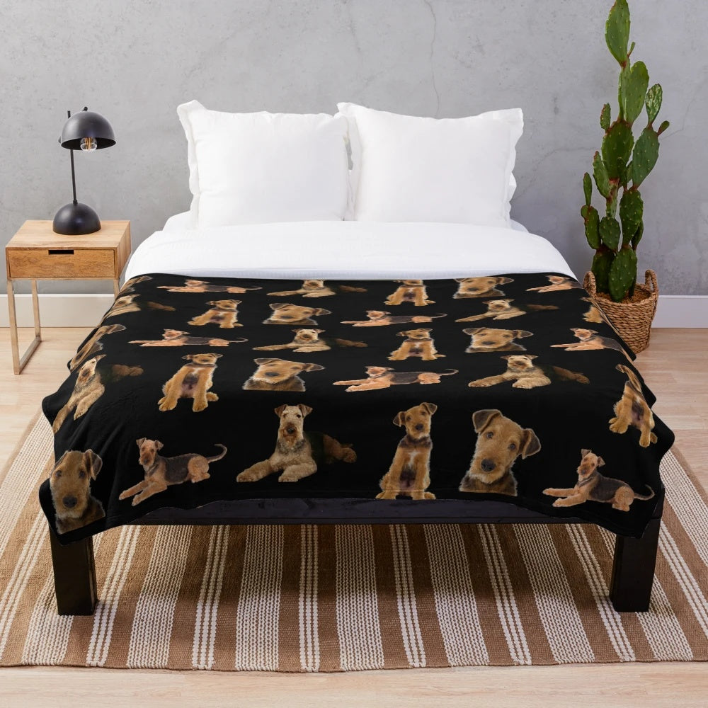 Airedale Terrier plush blanket with watercolor dog art design