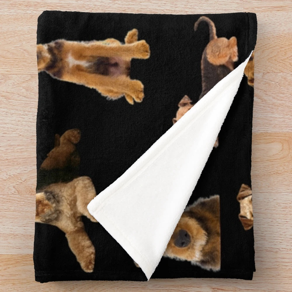 Airedale Terrier plush blanket with watercolor dog art design