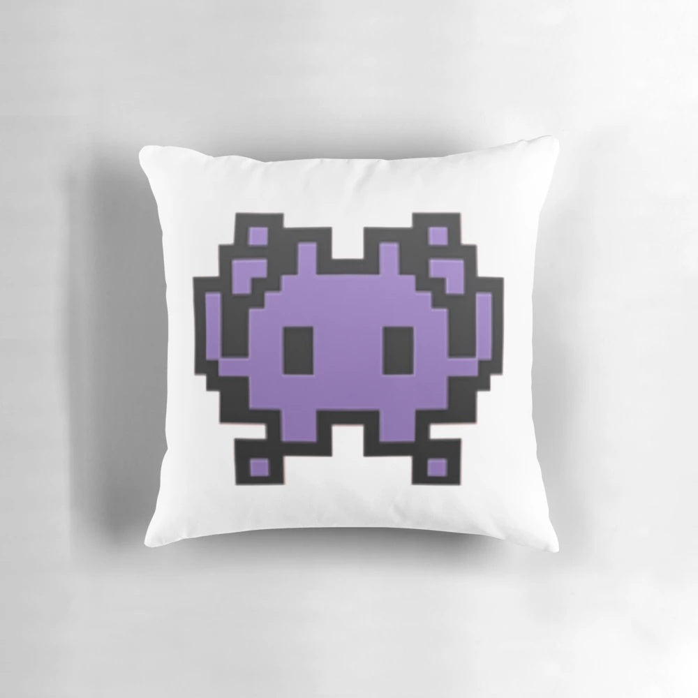 Alien monster emoji design printed on a plush, comfortable throw pillow.