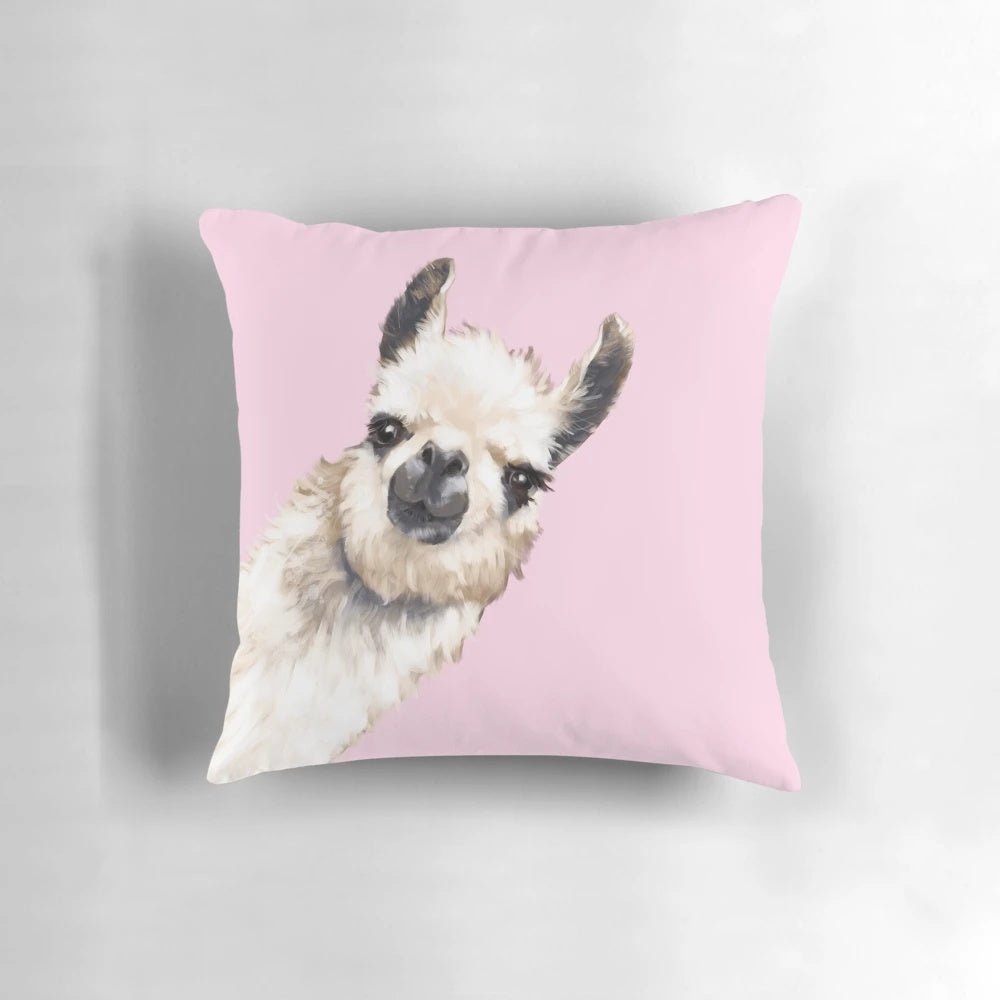 Soft, plush pillow featuring a cute alpaca and llama design