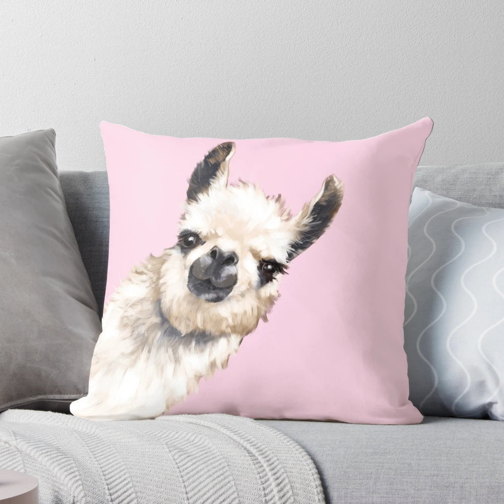 Soft, plush pillow featuring a cute alpaca and llama design