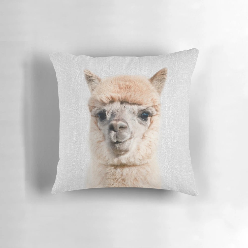Colorful and stylish alpaca print pillow for modern home and nursery