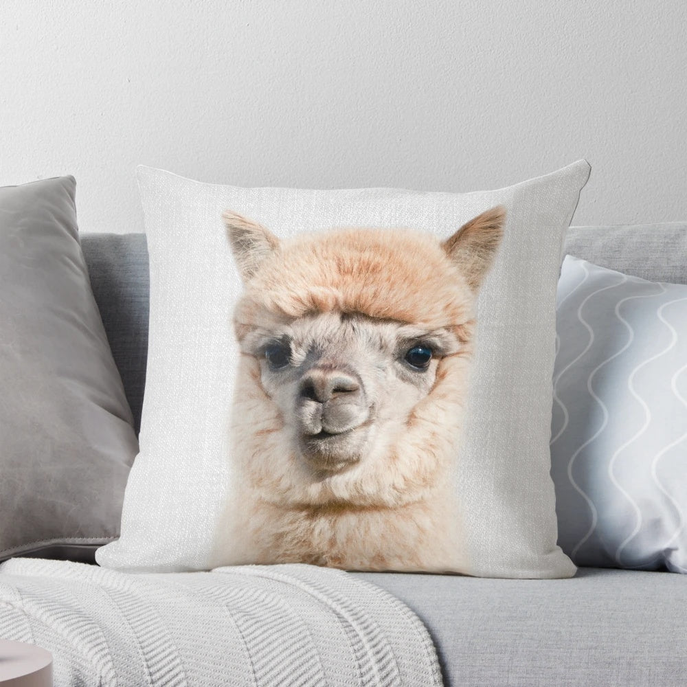 Colorful and stylish alpaca print pillow for modern home and nursery