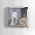 Alpaca themed decorative pillow with a whimsical and charming design featuring curious and playful alpacas.