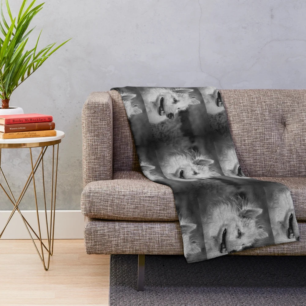 Soft and cozy plush blanket featuring a cute American Eskimo dog portrait