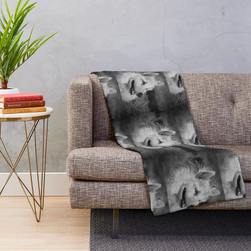 Soft and cozy plush blanket featuring a cute American Eskimo dog portrait