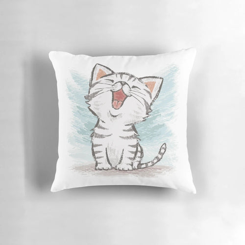 Soft, plush American Shorthair cat-themed throw pillow with cute cartoon design