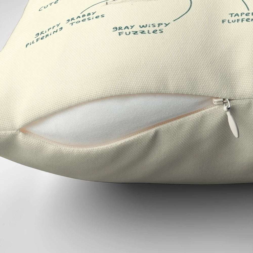 Detailed illustration of a raccoon's anatomy on a plush, soft pillow