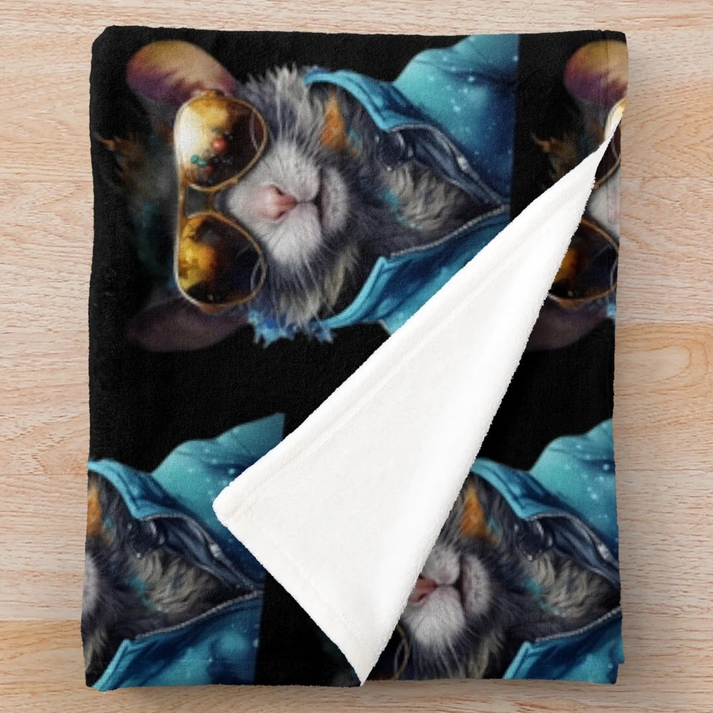 Soft and cuddly plush blanket featuring a cute animal design