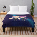 Cute anime couple plush blanket with fox tails and hearts
