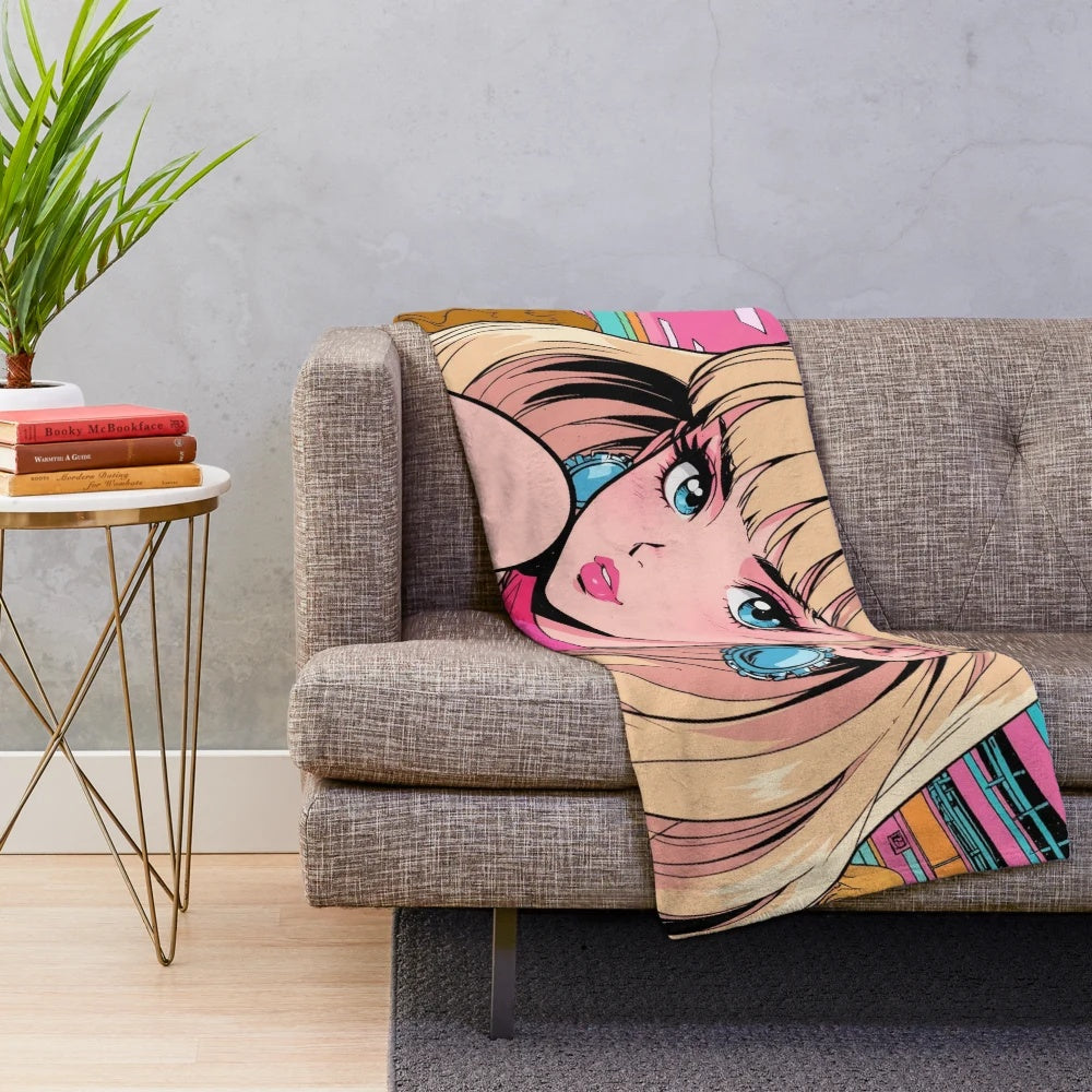 Cozy plush blanket featuring an adorable anime girl at the cinema