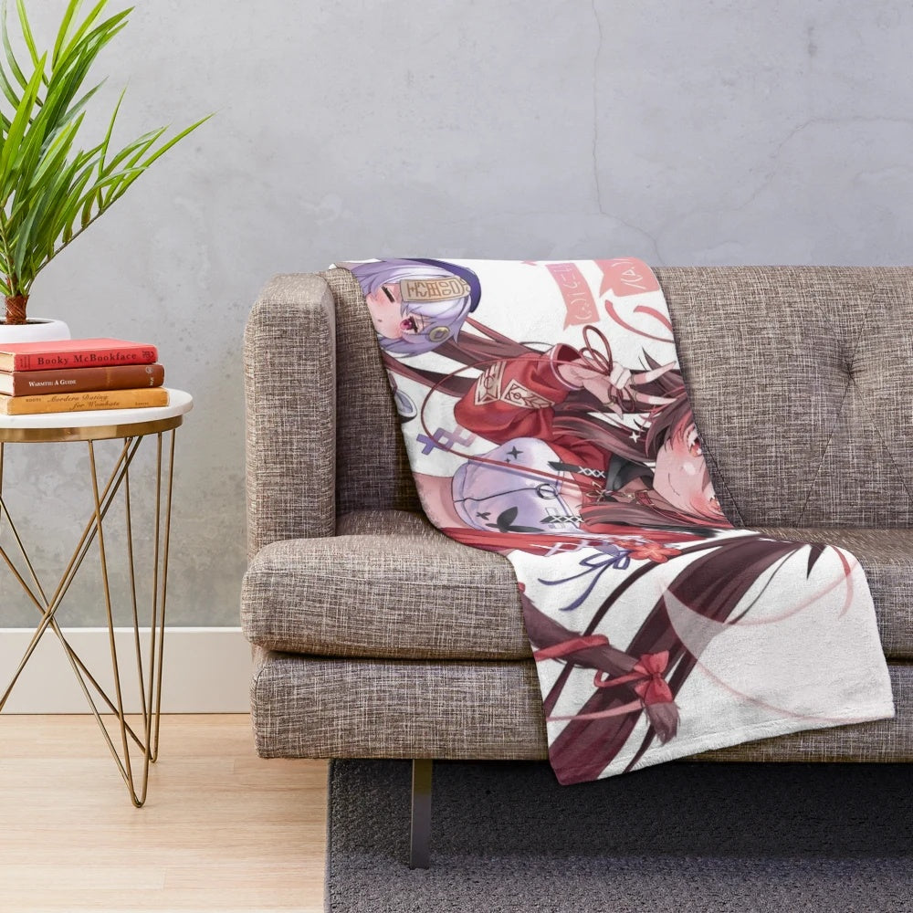 Soft and cozy plush blanket featuring the cute anime character Hu Tao from Genshin Impact