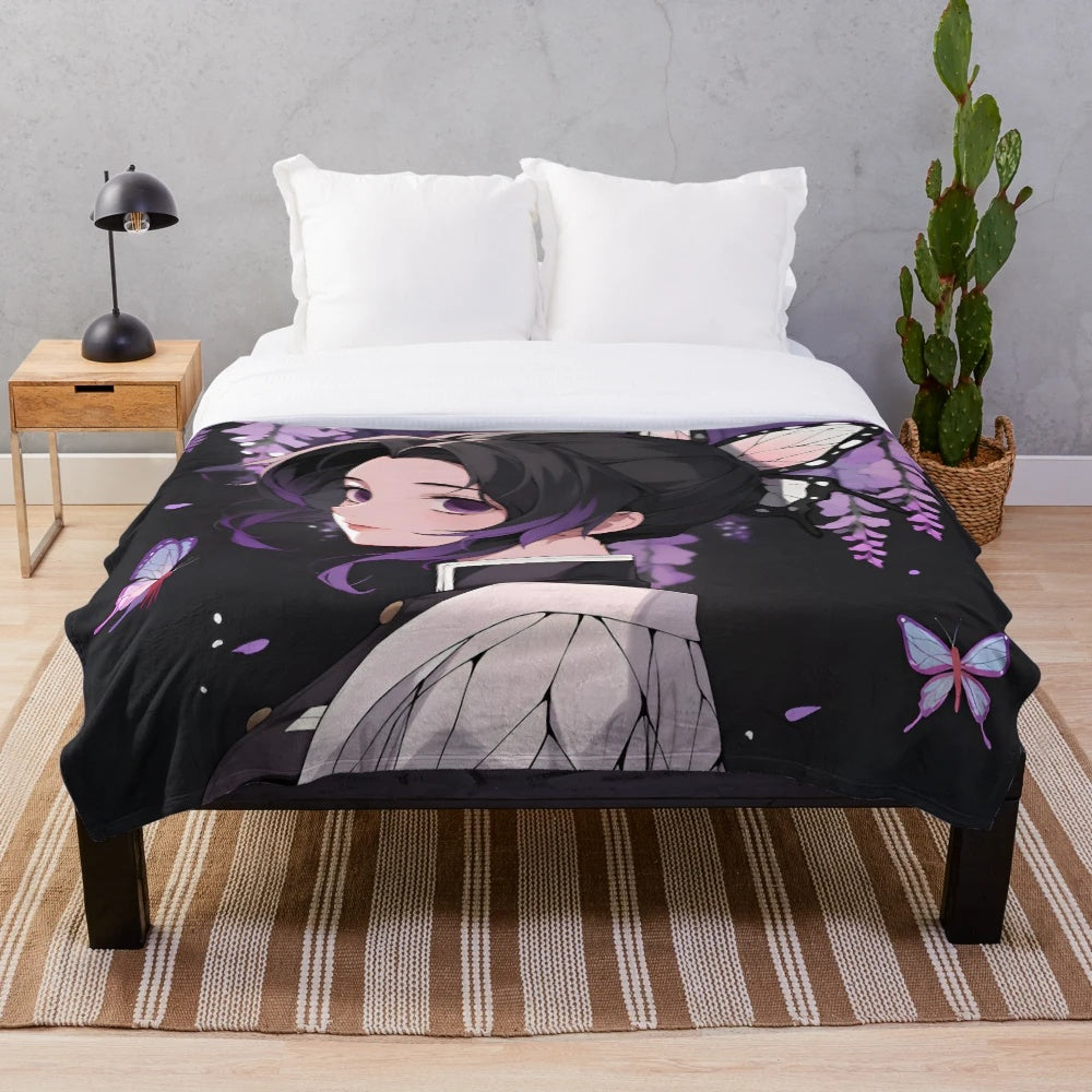 Cute anime girl plush blanket featuring Shinobu Kocho from Demon Slayer