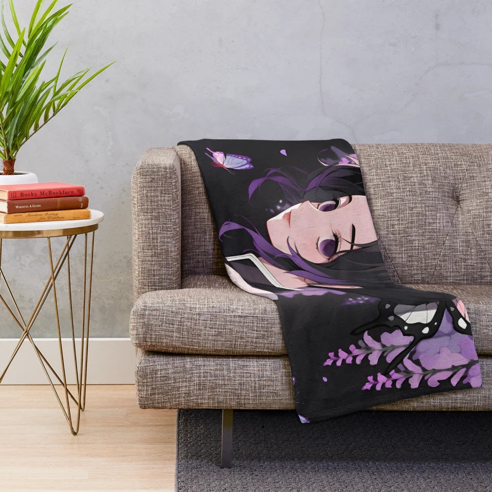 Cute anime girl plush blanket featuring Shinobu Kocho from Demon Slayer