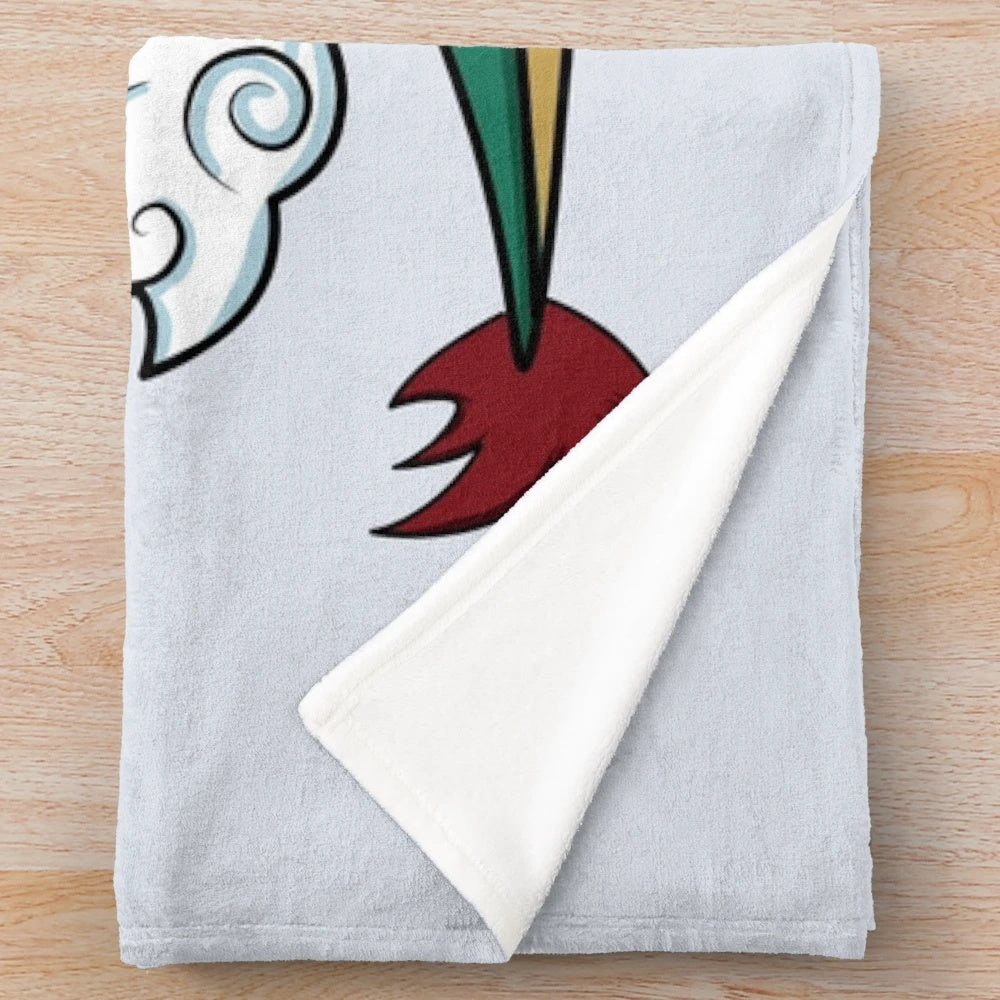 Anime-inspired chibi dragon plush blanket with red hair and kawaii design