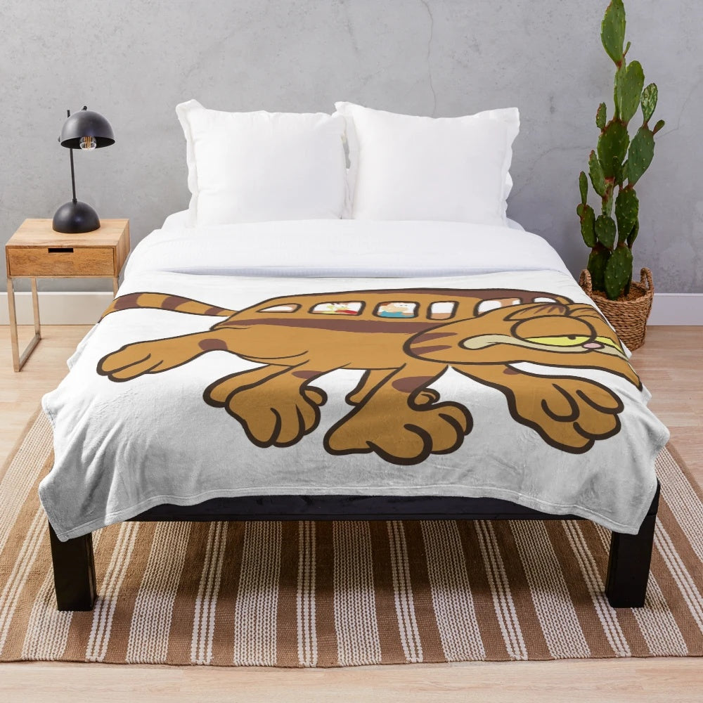 Cozy Garfield-themed plush blanket with anime and Studio Ghibli elements