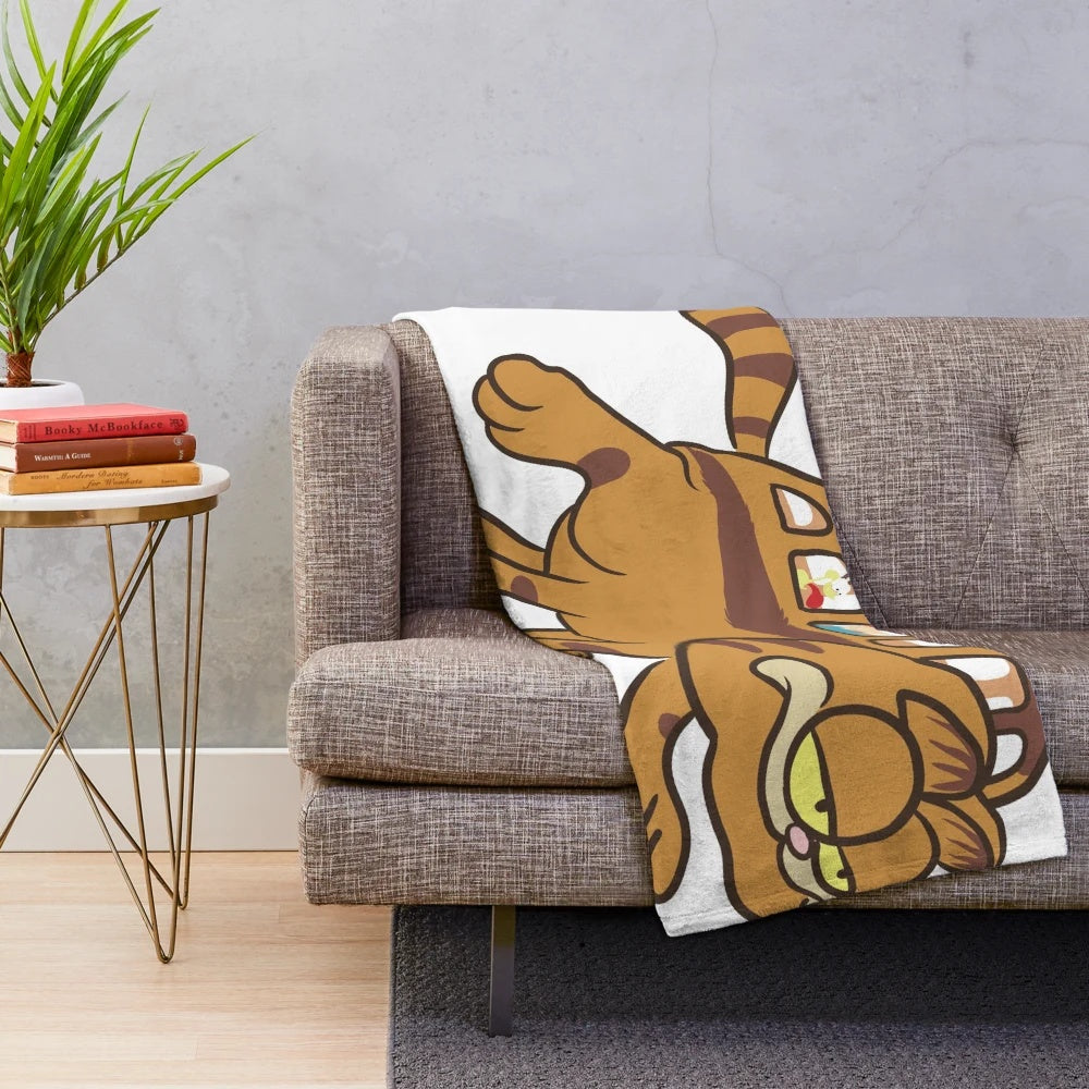 Cozy Garfield-themed plush blanket with anime and Studio Ghibli elements
