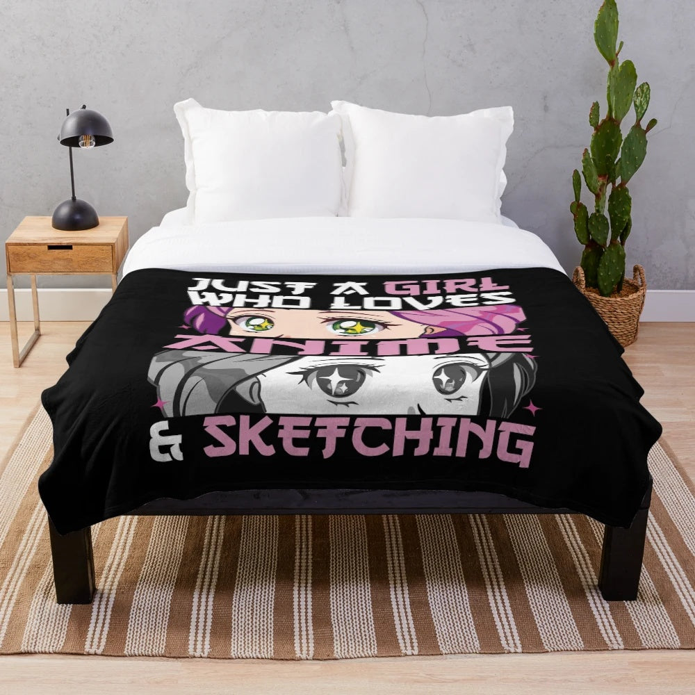 Cozy plush blanket featuring an anime-inspired design for girls who love sketching and anime
