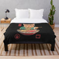 Soft and cozy plush blanket with a kawaii anime-style ramen noodle cat design