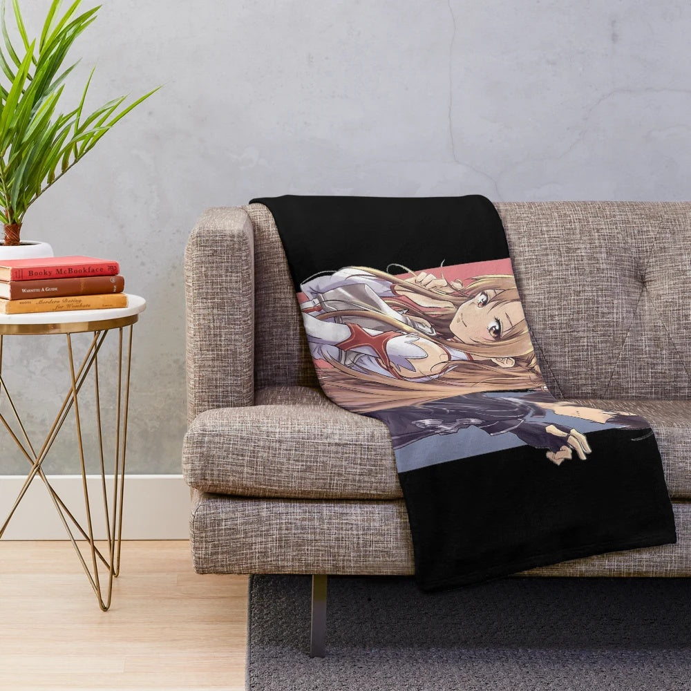Soft and cozy anime plush blanket featuring the character Asuna from Sword Art Online
