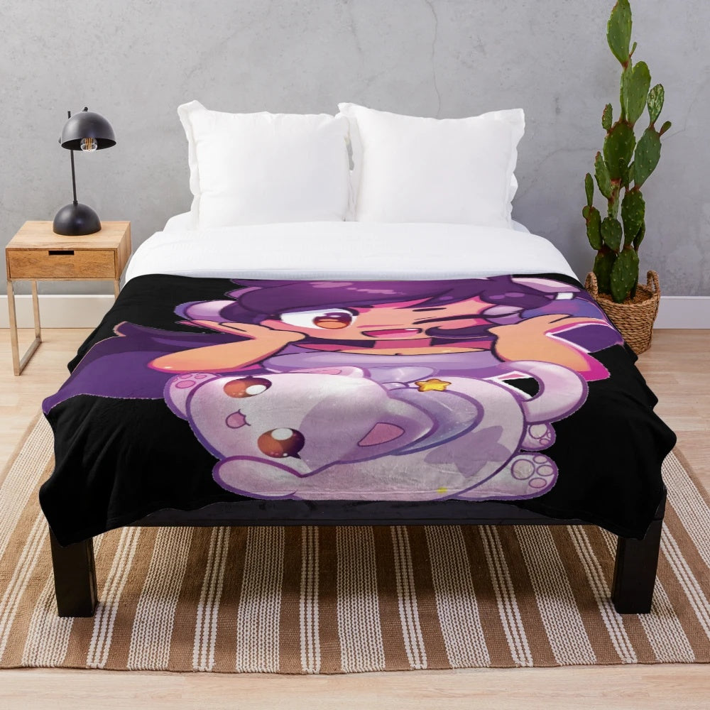 Soft and cozy plush blanket featuring the popular Aphmau character and her cat companion