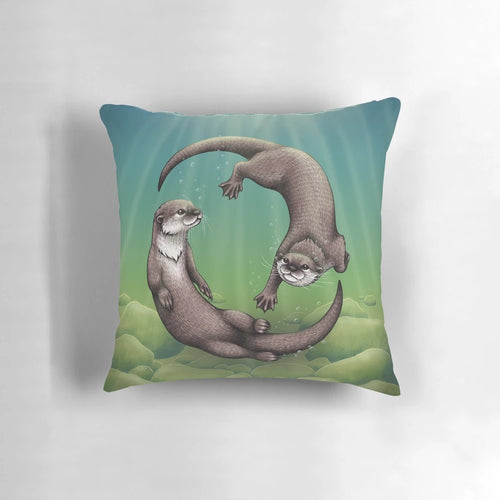 Soft and cuddly pillow featuring a playful Asian small-clawed otter swimming underwater