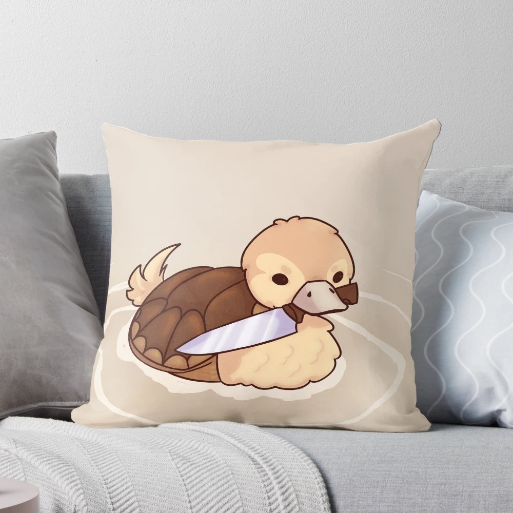 Cute ATLA turtleduck with a knife decorative throw pillow