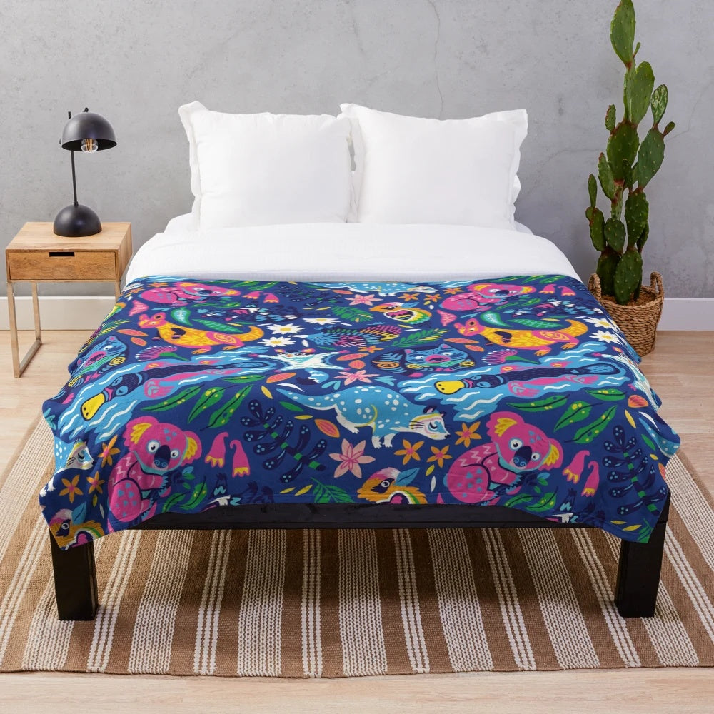 Decorative plush blanket featuring adorable Australian wildlife