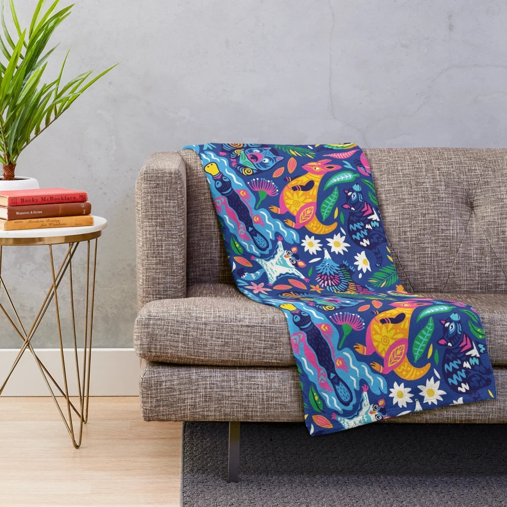 Decorative plush blanket featuring adorable Australian wildlife