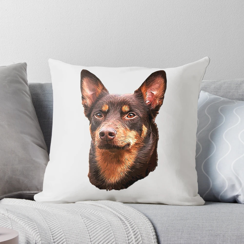 Plush pillow featuring a retro illustration of an Australian Kelpie dog.