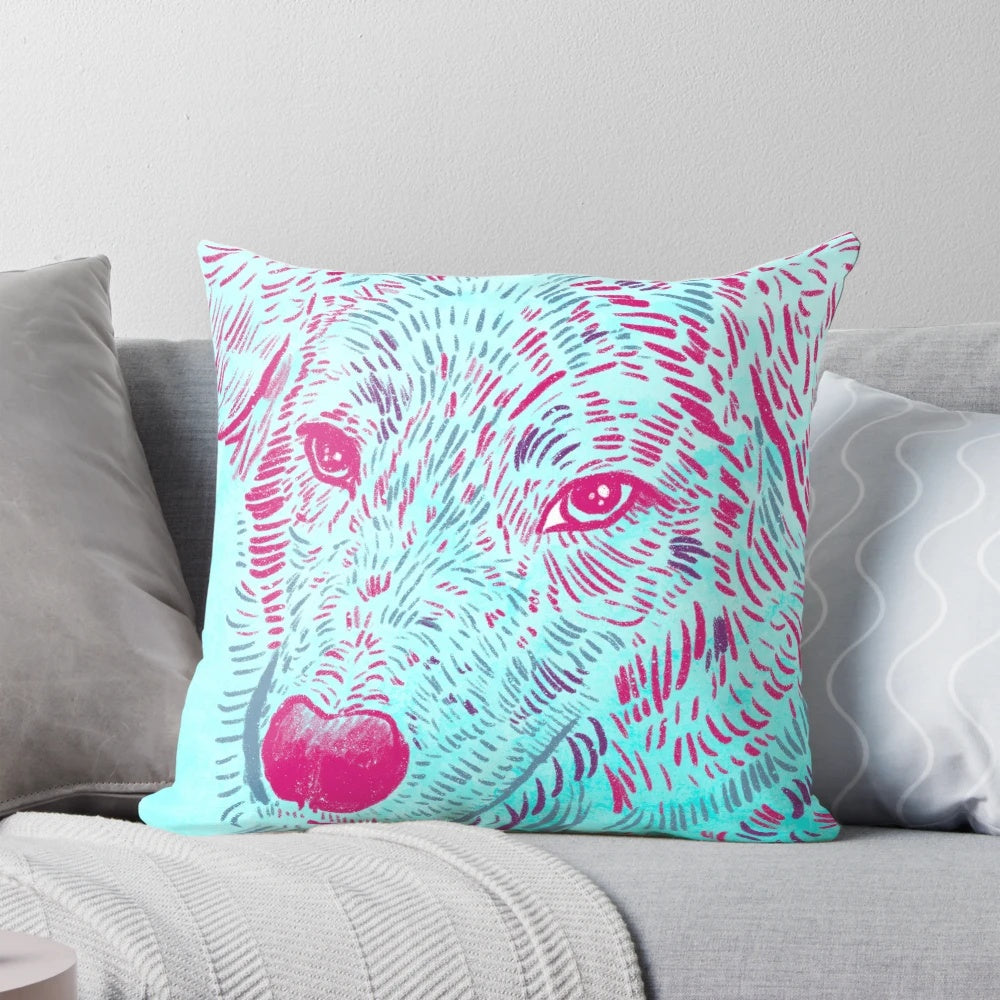 Vibrant watercolor painting of an Australian shepherd dog on a decorative throw pillow