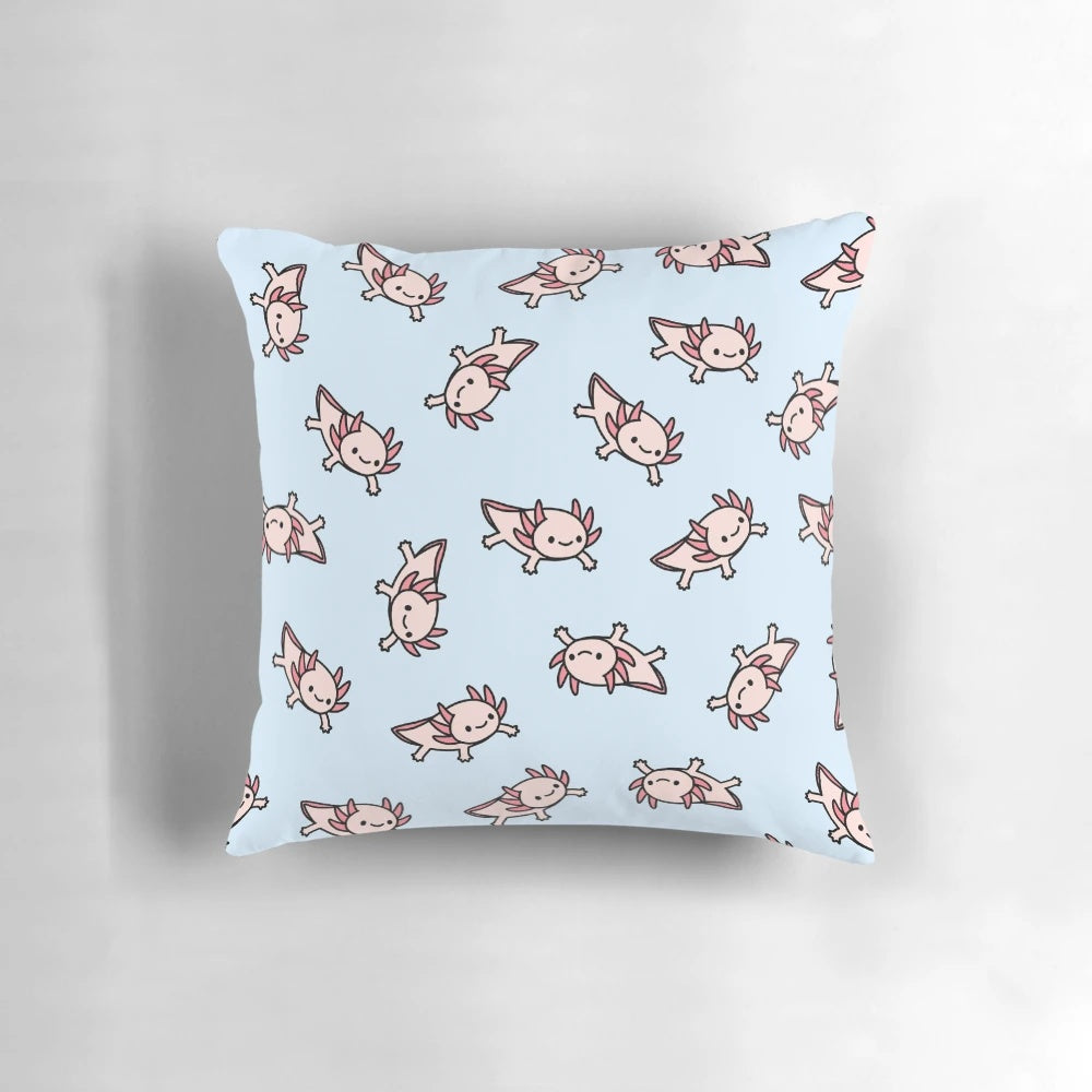 Soft, plush axolotl pillow with a whimsical, cartoon-like design