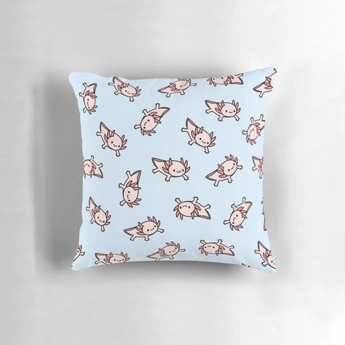 Soft, plush axolotl pillow with a whimsical, cartoon-like design
