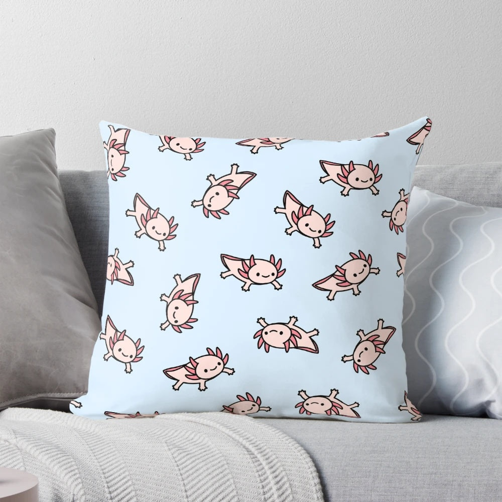 Soft, plush axolotl pillow with a whimsical, cartoon-like design