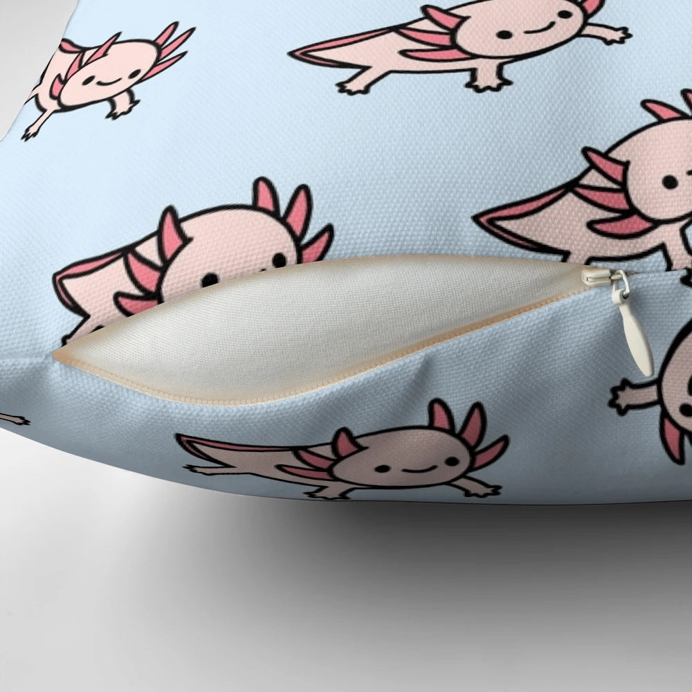 Soft, plush axolotl pillow with a whimsical, cartoon-like design